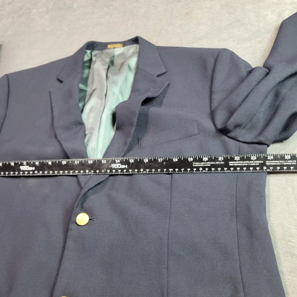 Stafford Mens Navy Blue Blazer Gold Crest Buttons Two Button Sport‎ Coat 44L